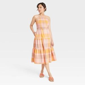 Women's Sleeveless Smocked Linen Midi Sundress - Universal Thread™ Orange